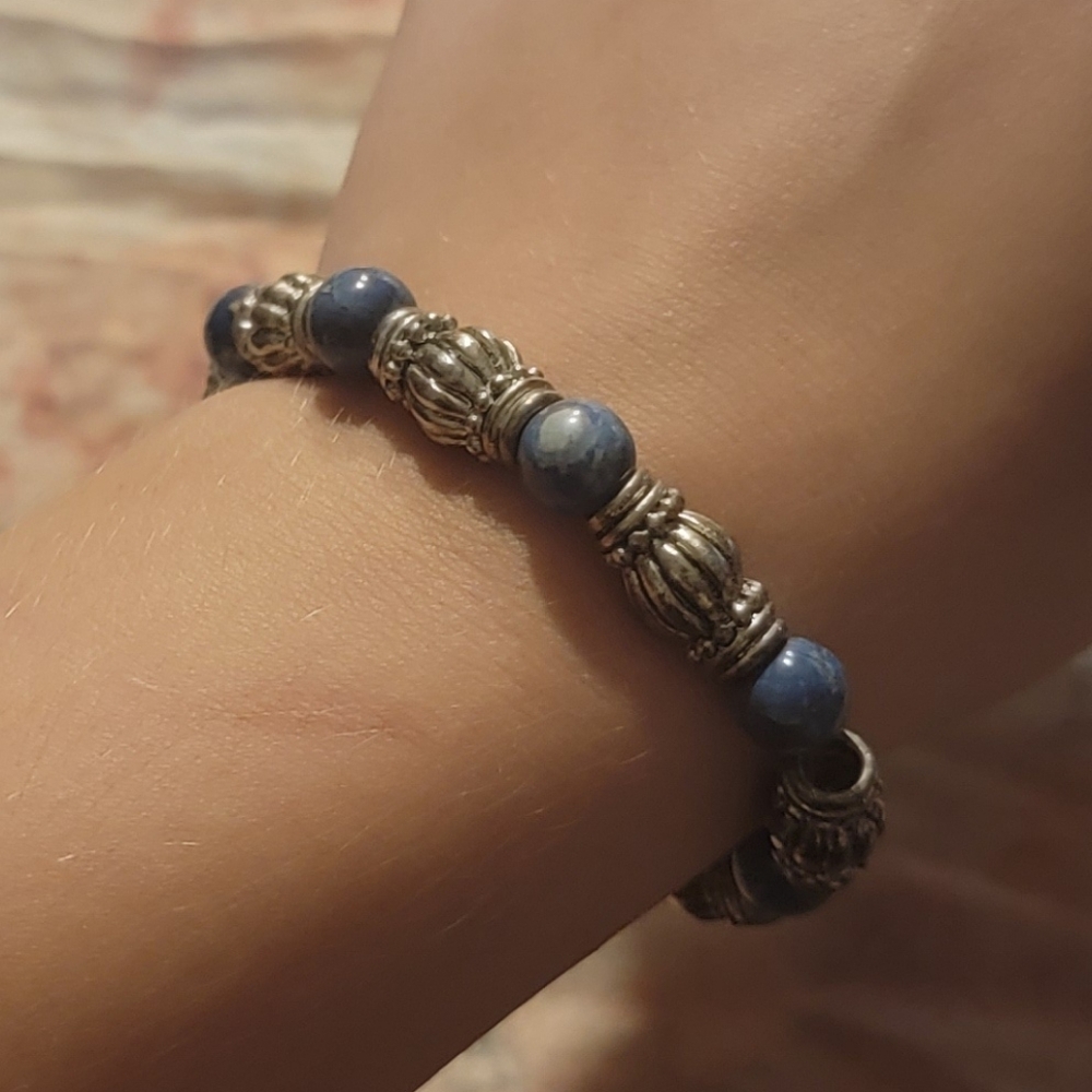 Silver and Blue Beaded Bracelet